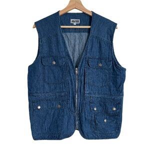 💕 Vintage Hunter Blue Jean Denim Zip Up Vest With Pockets  Size Medium